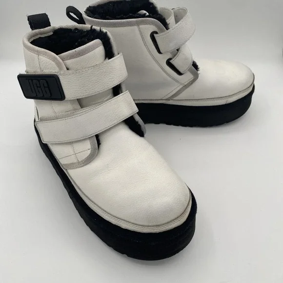 UGG Neumel High Platform Boots Kids 4 White Leather Streetwear Gothic Punk Y2K