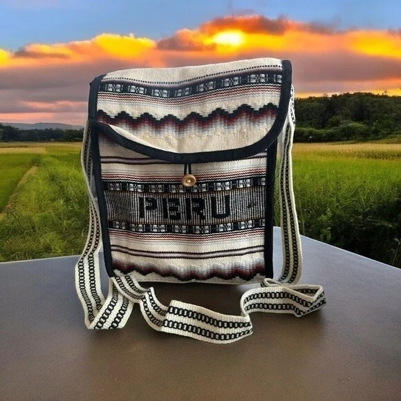 Peru Andean Wool Canvas Crossbody Shoulder Bag Unisex Handmade NWOT