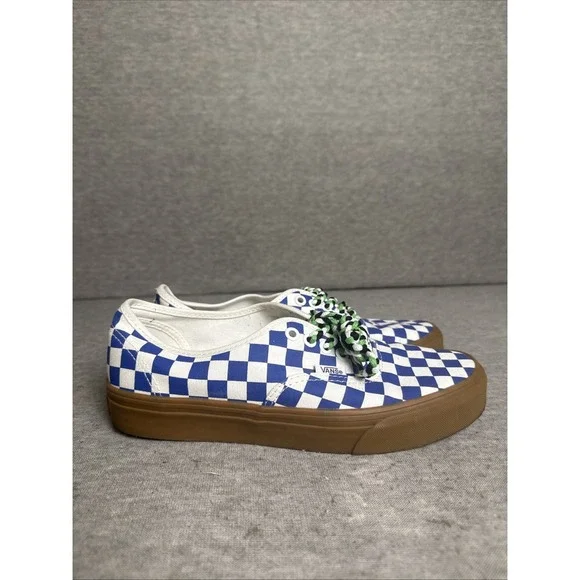 Vans Authentic Women's Blue White Checkerboard Canvas Gum Bottom shoes Size 8.5