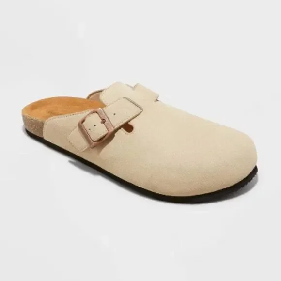 Goodfellow Unisex Beige Faux Suede Buckle Slip-on Clogs SZ Men 7 / Women 8.5