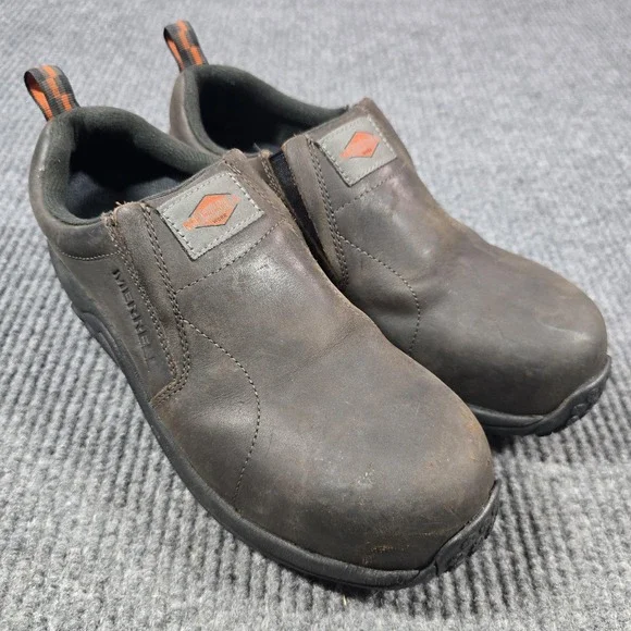 Merrell Jungle Moc Work Shoes Mens Size‎ 8.5 Brown Slip-On Safety Toe J099319