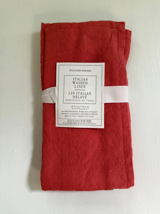 NWT Williams Sonoma Italian Washed Linen SET OF 4 TABLE NAPKINS Dark Orange