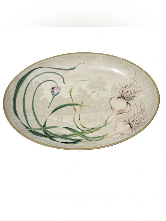 Williams Sonoma Garlic Serving Platter Portugal Oval Ceramic Farmhouse Kitchen