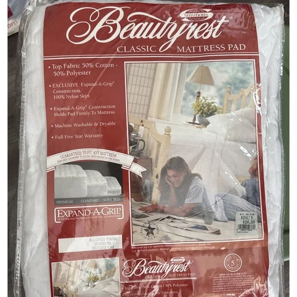 Simmons Beautyrest Mattress Pad  X-Long Twin Expand-A-Grip