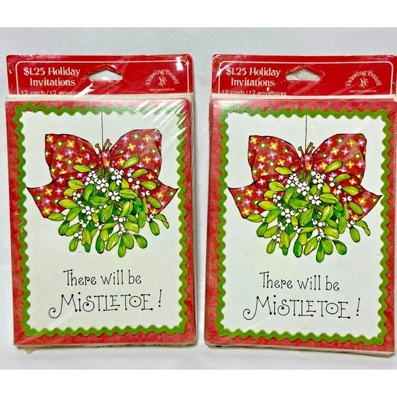 2 Drawing Board Christmas Mistletoe Party  INVITATIONS 12 Pk NOS‎ Vintage