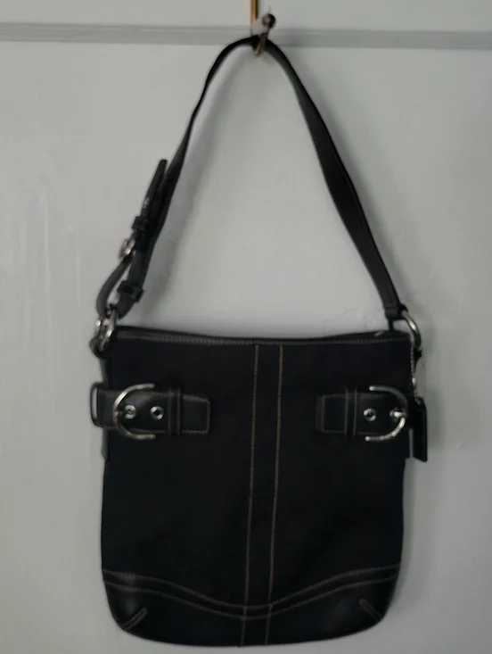 Coach Black Canvas Hobo with Leather Logo Patch Slim Jacquard #3577