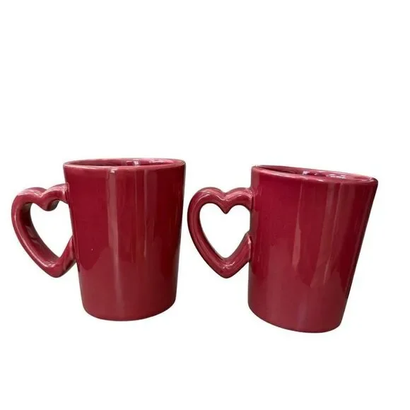 Set of 2 Williams Sonoma Heart Handle Coffee Mug Valentine's Day Love