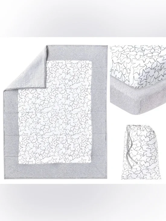 Little Star 3 Piece Crib Bedding Set Reversible Comforter & 2 Fitted Sheets NWT