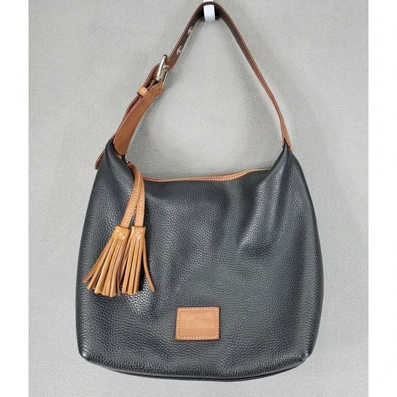 Dooney & Bourke‎ Black Tan Pebbled Leather Patterson Paige Shoulder Hobo Bag
