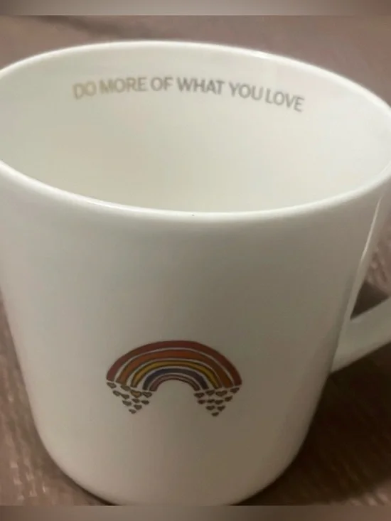 WILLIAMS SONOMA White Rainbow Ceramic Coffee Mug Cup - Do More of What You Love