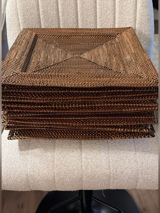 Williams Sonoma Brown Woven Rattan Square Placemats
