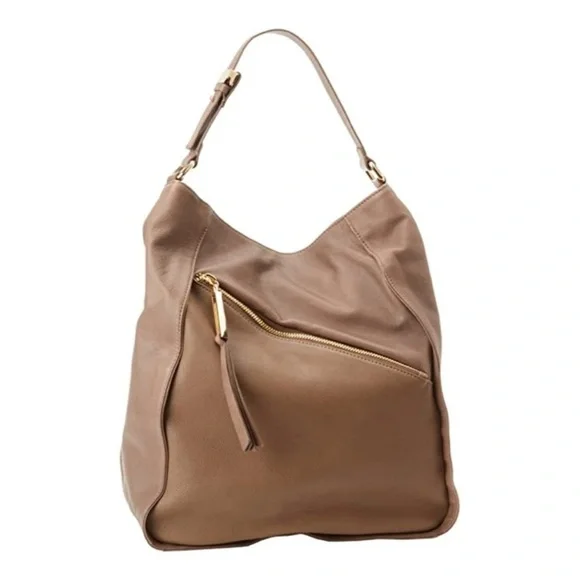 Kelsi Dagger Izzy Convertible Calf Leather Diagonal Hobo Bag Taupe Beige