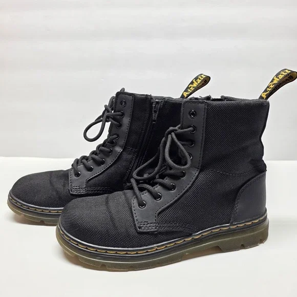 Doc Dr Martens Boots Combs J Combat Lace Up Black Canvas Zip Youth Kids Size 3