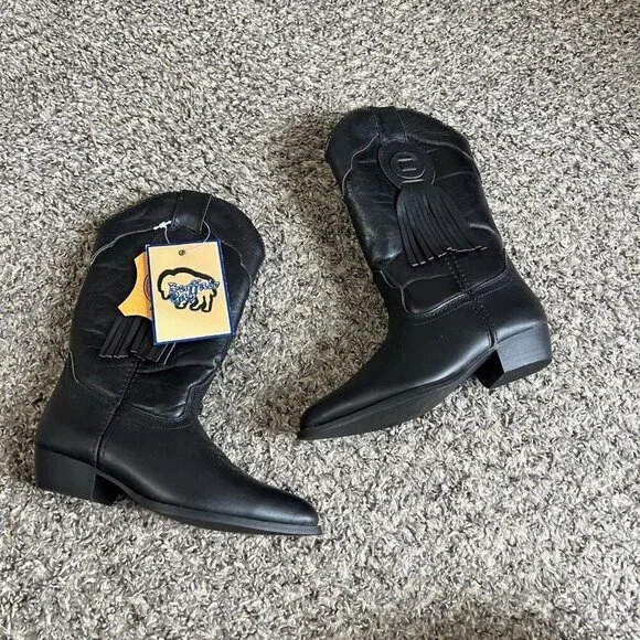 Vintage Buffalo Gap Kids Pull On Western Boots Black Sz 12 New