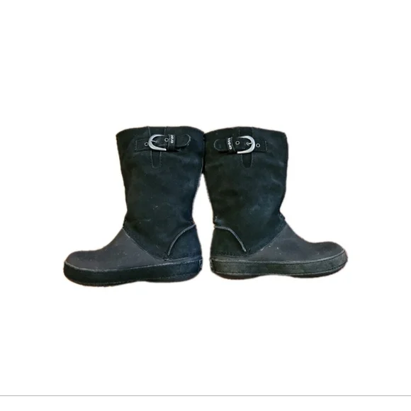 Crocs Black Buckle Boots Zip‎ Up Little Kids Girls Size C10 Winter Preppy