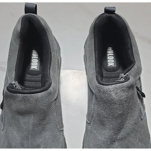 ULLOOK Men's Gray Leather Slip-On Casual Shoes Pull Tab Slip Resistant US 10