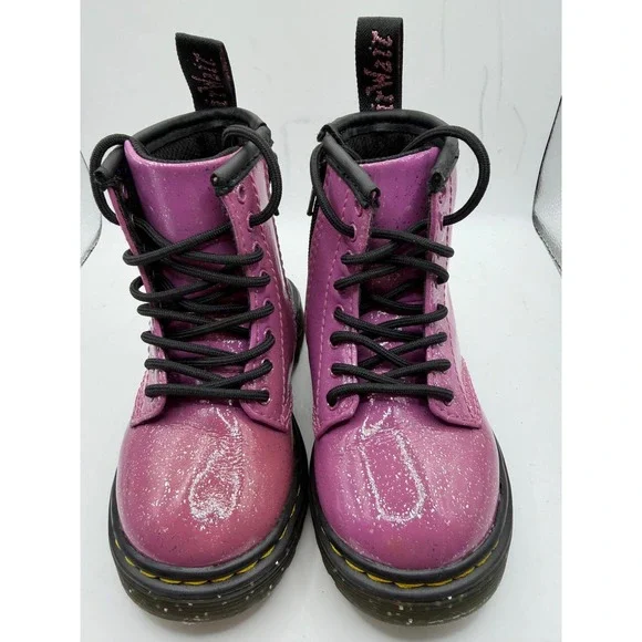 Dr. Martens 1460 T Toddler Purple Cosmic Glitter Patent Leather Boots‎ Size 7 US