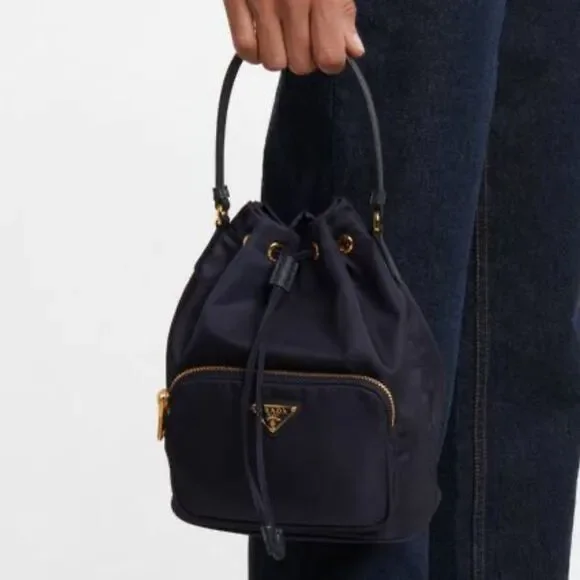 Prada Navy Blue Hobo Bag with Gold Accents