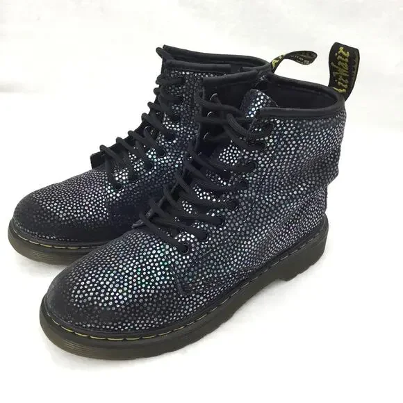 DR. MARTENS 1460J Black Kids Glitter Ankle Zipper Boots Girls Size 3