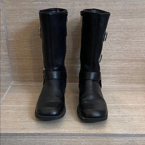 ART CLASS UGC Girls Size 5 Black Moto Boots zip up faux buckle