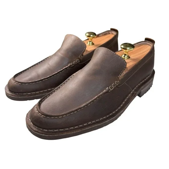 Clarks Nature Three‎ Brown Waxy Leather Moc Toe Loafers Walking Shoes Men 8M EUC