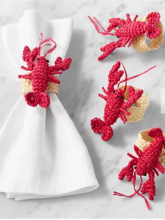 Williams Sonoma NWT Figural Lobster Napkin Rings, Set of 4