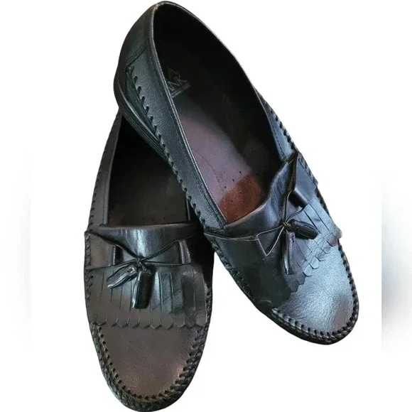 JOS A BANKS Men's black leather fringe tassels career preppy loafers shoes 12