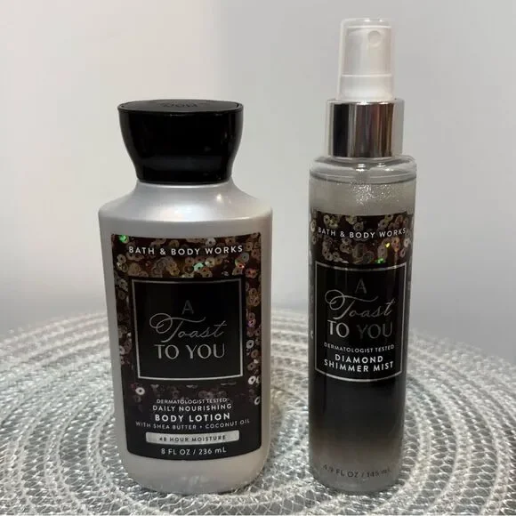 BBW A Toast to you Diamond Shimmer Mist and Body Lotion Set of 2 NWT