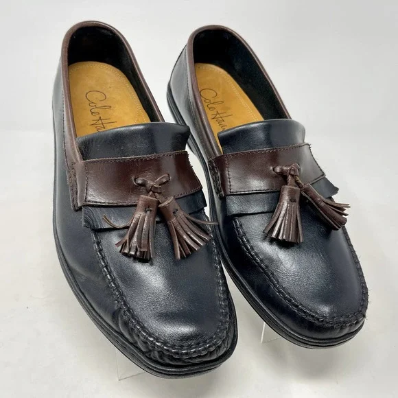 Cole Haan Mens Sz 8 M Loafer Black Brown Tassle Driving‎ Leather S1009-1373