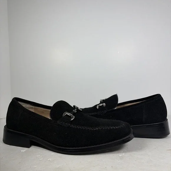 Size 7.5 Zengara Black Suede Leather Bit Loafers Z300691