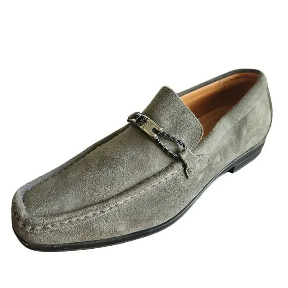 Stacy Adams Suede Loafers Mens 11.5 Neville Moc Toe Bit Loafer Gray Leather‎
