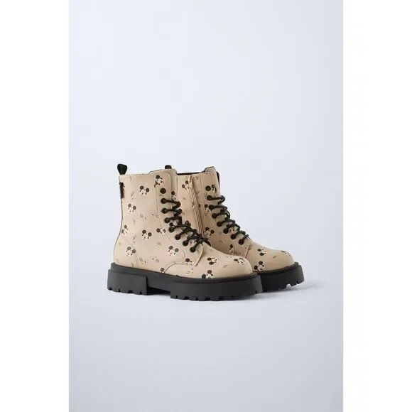 Zara Kids Mickey Mouse‎ Lace Ankle Boots Girls Size US 4, EUR 36