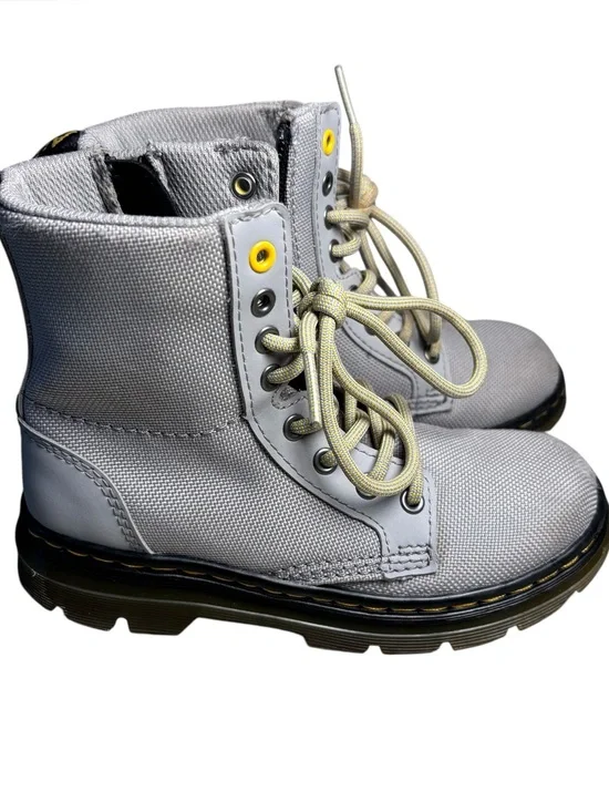 Dr Martens Kids Combs J Light Gray Lace-Up Canvas Combat Boots 11