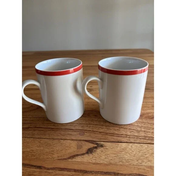 Williams Sonoma Brasserie Coffee Mugs Red Rim, Set Of 2