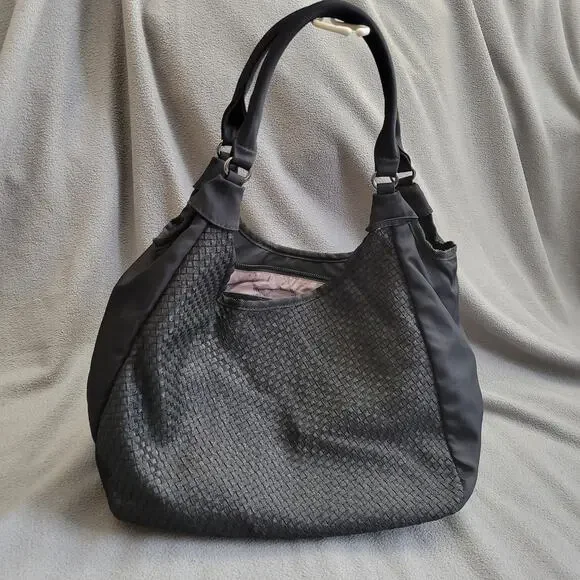 ZEE ALEXIS Purse Black Woven Boho Handbag Crossbody Strap Textured Tote Casual