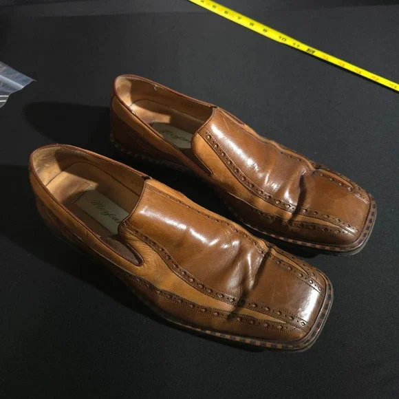 Mezlan 3442 Loafers Mens 9.5 Brown Leather Brogue Square Toe Slip On Spain Dress