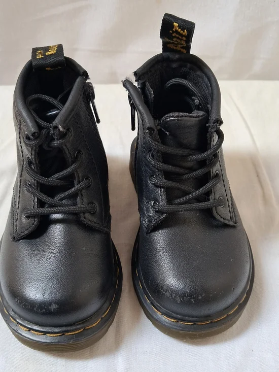Dr. Martens Delaney Kids Black Leather Lace Up Side Zip Boots