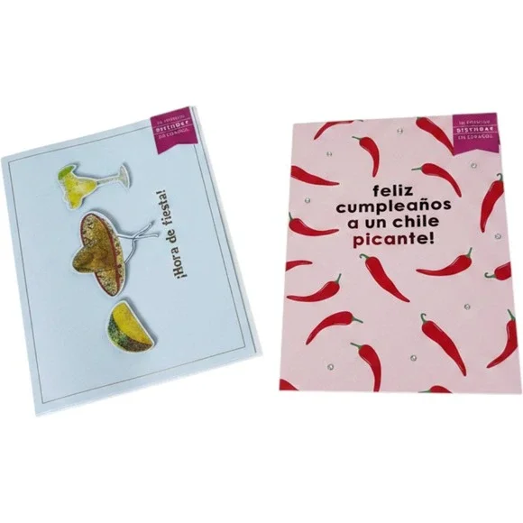 Graphique de France Spanish Birthday Cards Set of 2 Chili Pepper Margarita NEW
