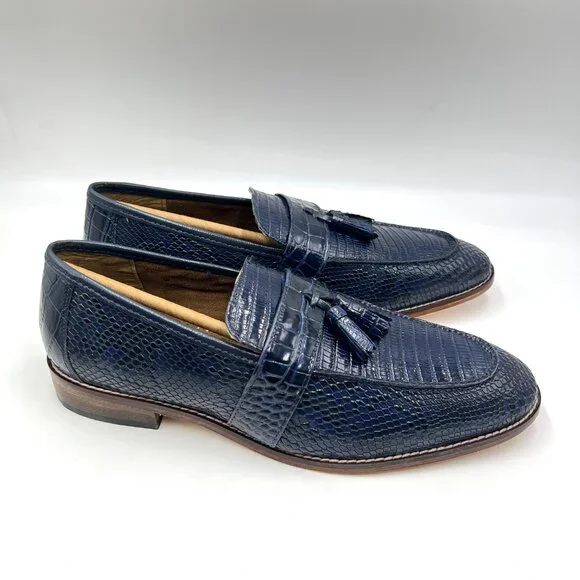 Stacy Adams Mens Size 9 Pacetti Snake Croc Blue Leather Tassel‎ Loafers Shoes