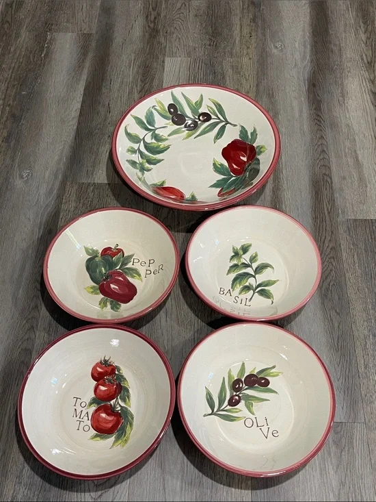 Williams-Sonoma ceramic Italian Vegetables Herbs Pasta Serving bowls set of 5
