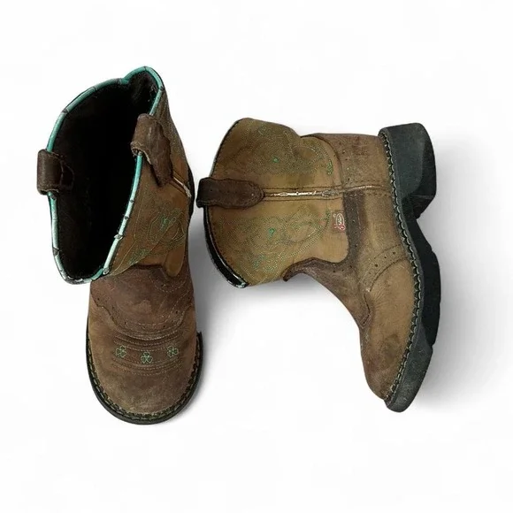 Justin Brown‎ Leather Western Cowboy Boots Girls Kids