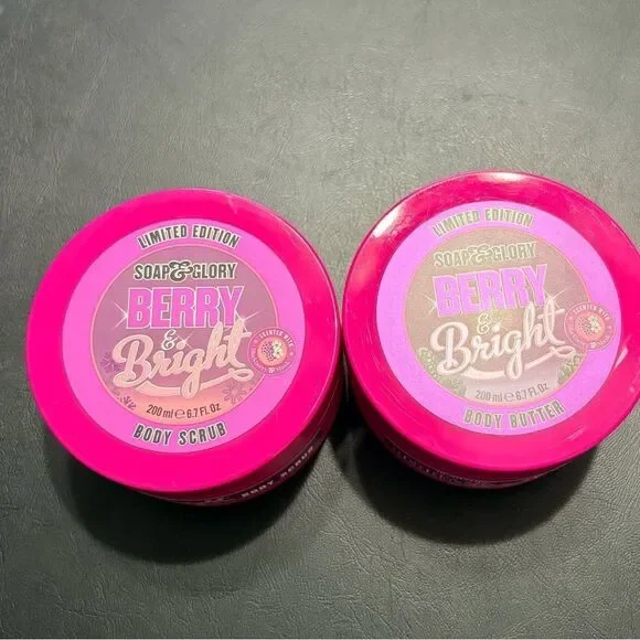 🌻 Soap & Glory Berry & Bright Body Scrub and Body Butter Set New FullSz