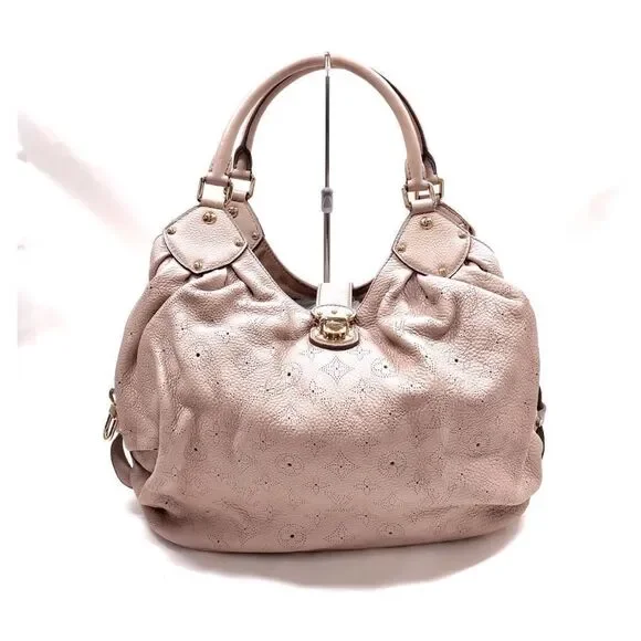 Auth Louis Vuitton Neutrals Monogram Mahina L Hobo M93123 LV Handbag Beige Purse