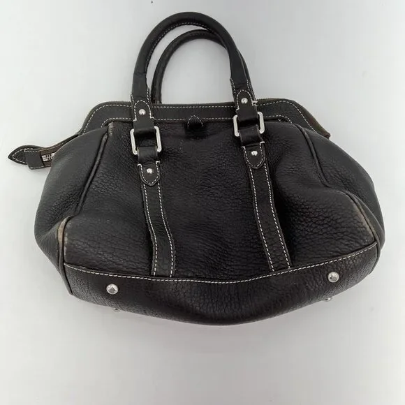 Dooney Bourke VTG Black Two Handle Pebbles Leather Handbag Made In Italy