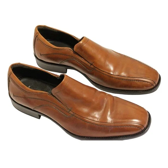 Johnston & Murphy Men's Brown Leather Slip-On Loafers Sheepskin Shoes Size 10