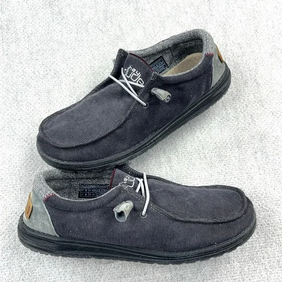 Hey Dude Wally Corduroy Shadow Gray Mens Size 9 Slip On Casual Comfort Shoes