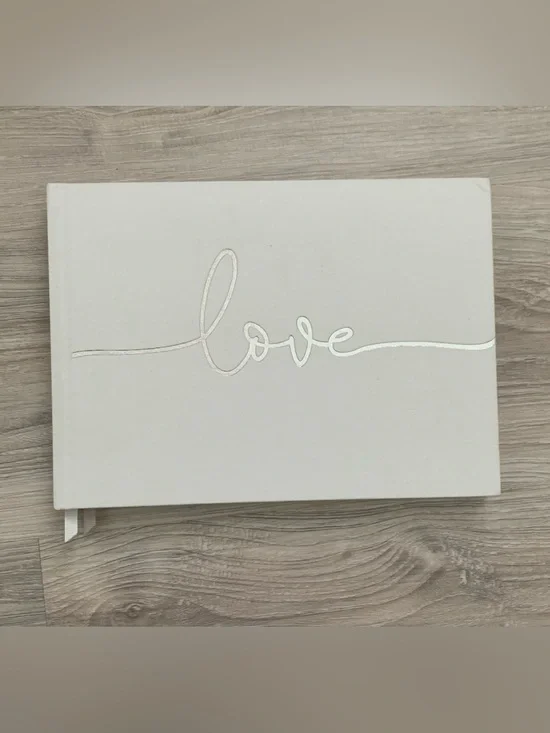Minimalist White and Silver Foil Love Wedding Guest Book Hardcover Keepsake