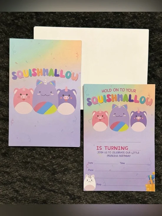 Squishmallow Birthday Invitations with Envelopes