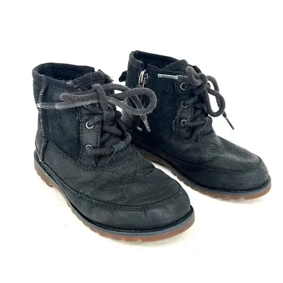 UGG Bradley Boys Black Leather Shearling Hiking Ankle Boots Size 10