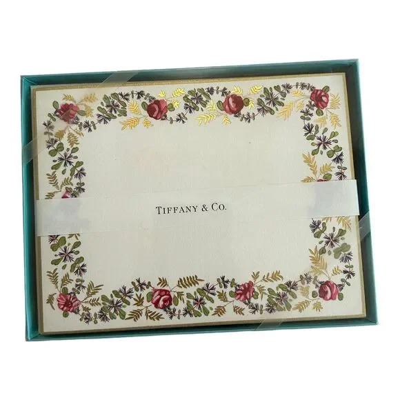 Tiffany & Co Blank Notecard Greeting‎ card floral border 12 cards & envelopes
